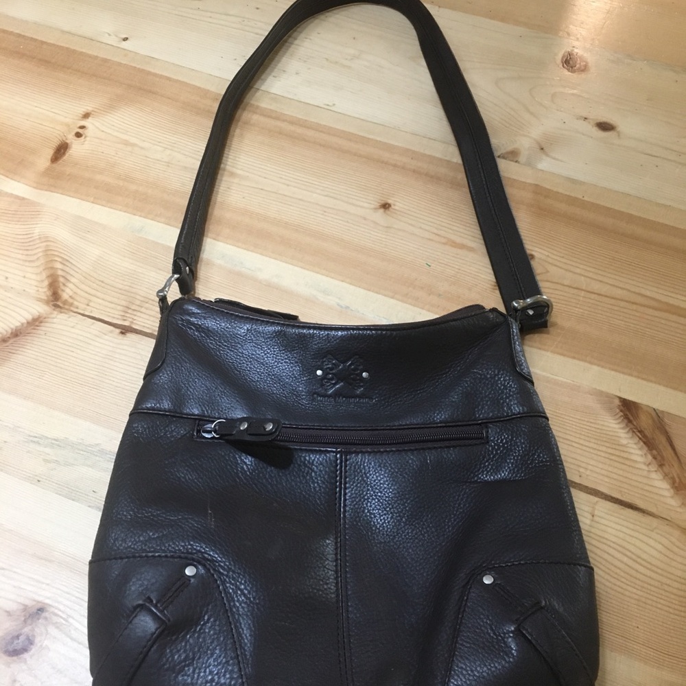 Leather Shoulder Bag in Dark Brown - Women